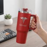 EZmed 40oz Stainless Steel Tumbler with Handle, Insulated Travel Mug with Straw Lid, Red