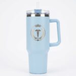 EZmed 40oz Stainless Steel Tumbler with Handle, Insulated Travel Mug with Straw Lid, Light Blue