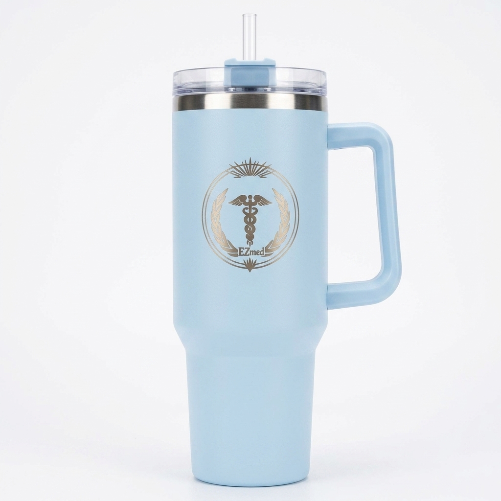 EZmed 40oz Stainless Steel Tumbler with Handle, Insulated Travel Mug with Straw Lid, Light Blue