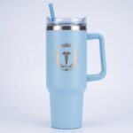 EZmed 40oz Stainless Steel Tumbler with Handle, Insulated Travel Mug with Straw Lid, Light Blue