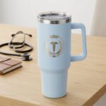 EZmed 40oz Stainless Steel Tumbler with Handle, Insulated Travel Mug with Straw Lid, Light Blue