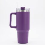 EZmed 40oz Stainless Steel Tumbler with Handle, Insulated Travel Mug with Straw Lid, Purple