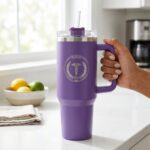 EZmed 40oz Stainless Steel Tumbler with Handle, Insulated Travel Mug with Straw Lid, Purple