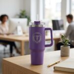 EZmed 40oz Stainless Steel Tumbler with Handle, Insulated Travel Mug with Straw Lid, Purple
