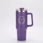 EZmed 40oz Stainless Steel Tumbler with Handle, Insulated Travel Mug with Straw Lid, Purple
