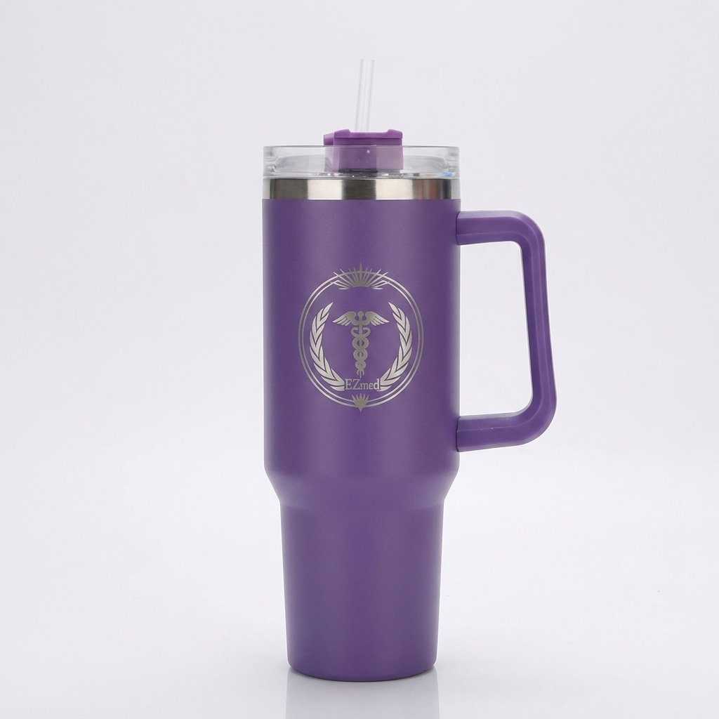 EZmed 40oz Stainless Steel Tumbler with Handle, Insulated Travel Mug with Straw Lid, Purple