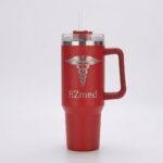 EZmed 40oz Stainless Steel Tumbler with Handle, Insulated Travel Mug with Straw Lid, Red