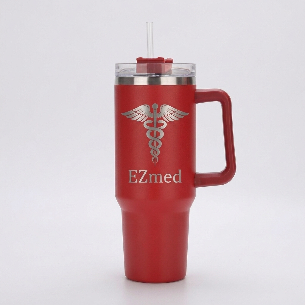 EZmed 40oz Stainless Steel Tumbler with Handle, Insulated Travel Mug with Straw Lid, Red