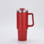 EZmed 40oz Stainless Steel Tumbler with Handle, Insulated Travel Mug with Straw Lid, Red