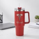 EZmed 40oz Stainless Steel Tumbler with Handle, Insulated Travel Mug with Straw Lid, Red